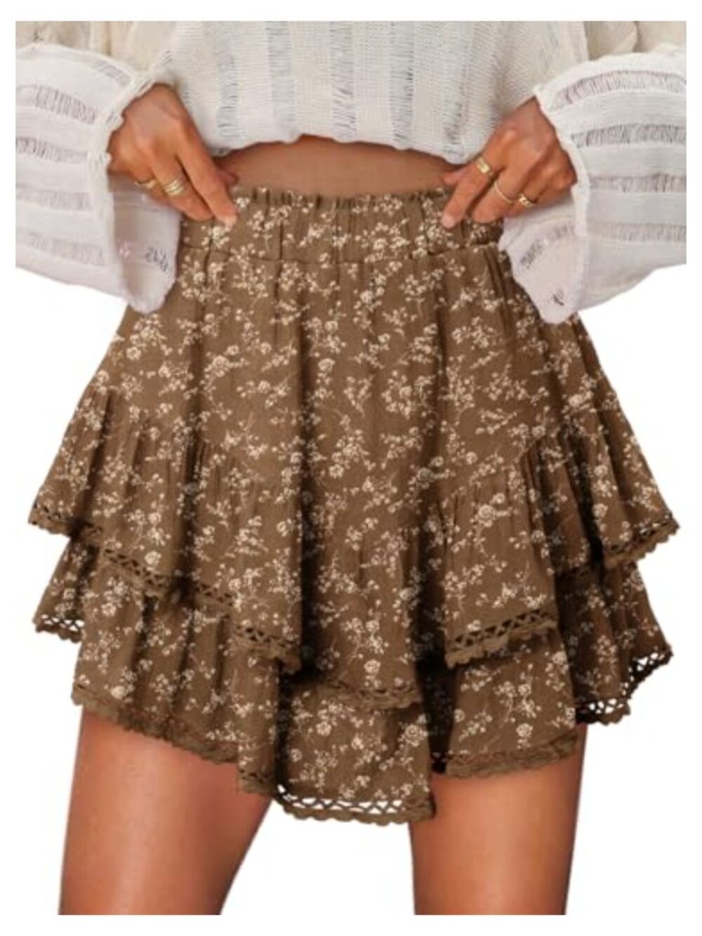 onlypuff Flowy Shorts for Womens Ruffle Mini Skorts Skirts High Waisted Tennis